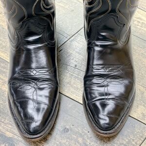 Rodeo Brand Mens 9D Black Leather Western Cowboy Boots Pointed Toe 1.5 Inch Heel